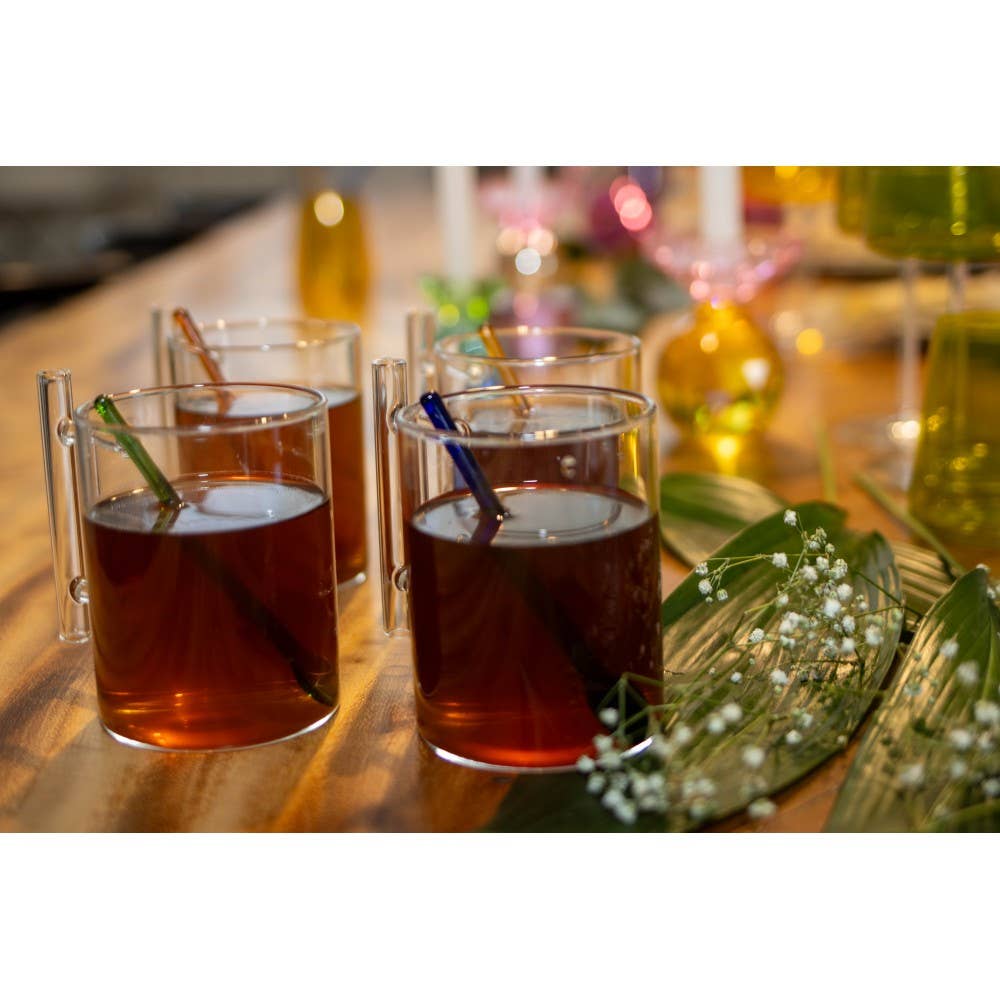 AULICA – wholesale Coffee/tea cup – Glass tea cups with multicolored spoons - set of 43