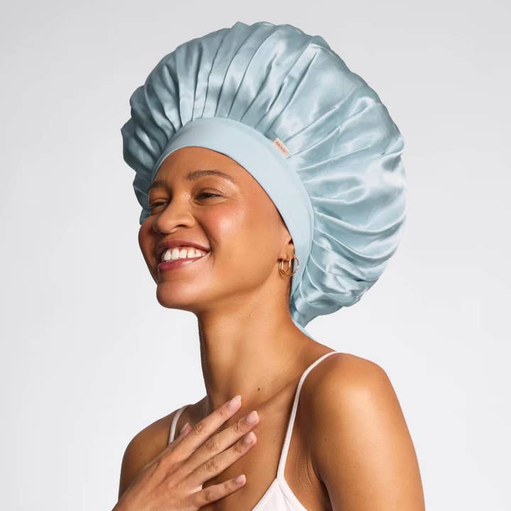 KITSCH - Wholesale Sleep Cap / Bonnet - Women's - Adjustable Oversized Satin Bonnet- Haze Blue
