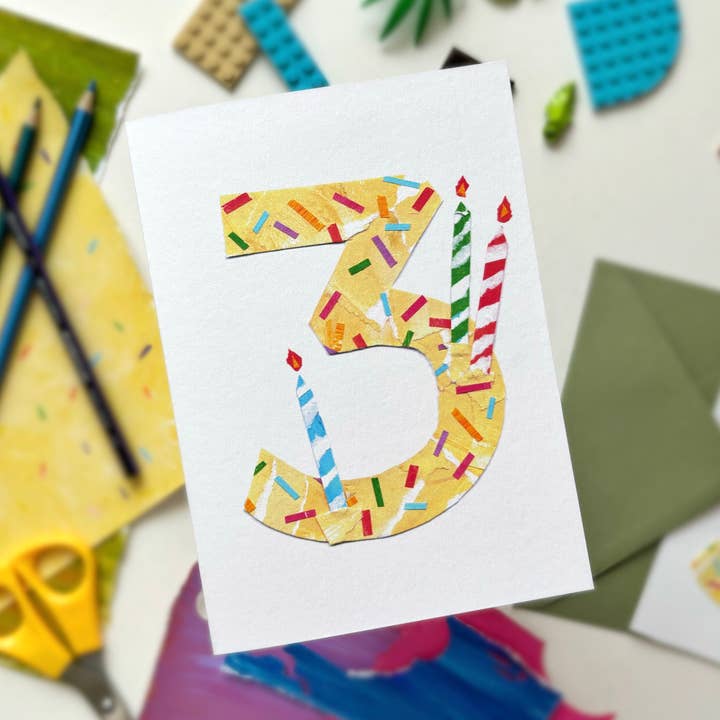3rd Birthday Sticker Card | THREE cheers! for wholesale by Honey and Incense