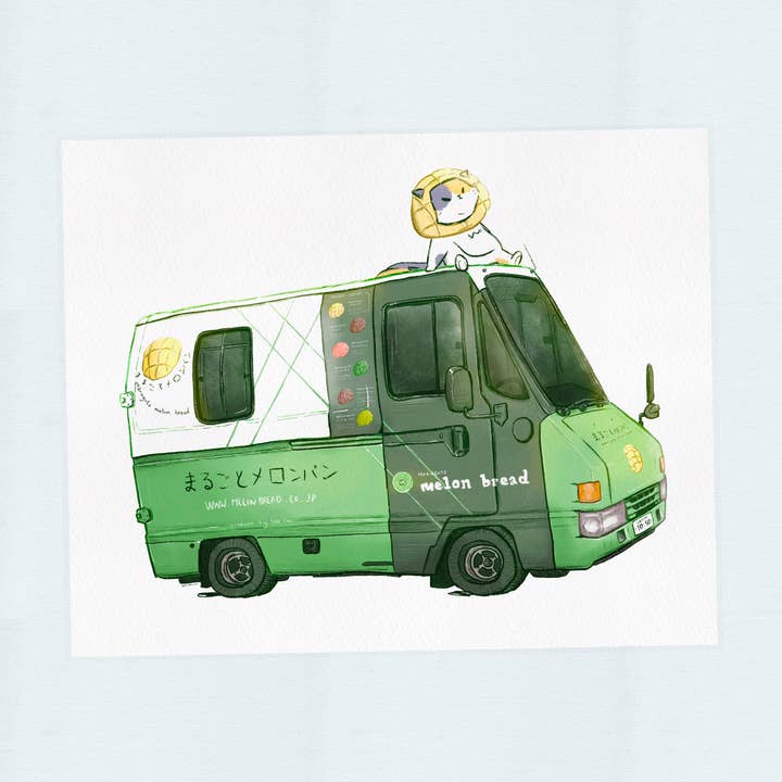 Pan de Melón - Impresión Giclée de Gato 8x10 en Melon Pan Van para venta al por mayor de bao by andrea