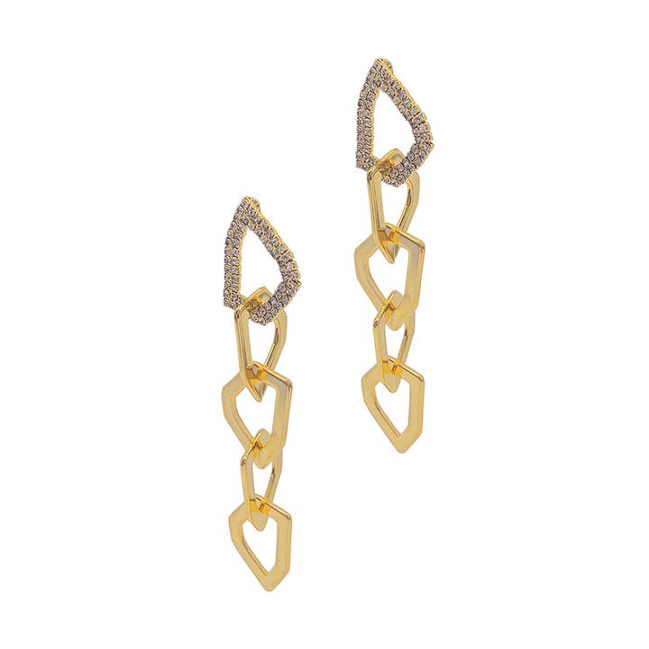 Boucles d'oreilles pendantes Organic Link dorées pour la vente par Adornia