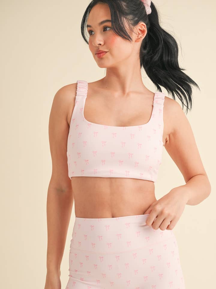 Pink Bows Bow Print Ruched Bra Top for wholesale on Faire