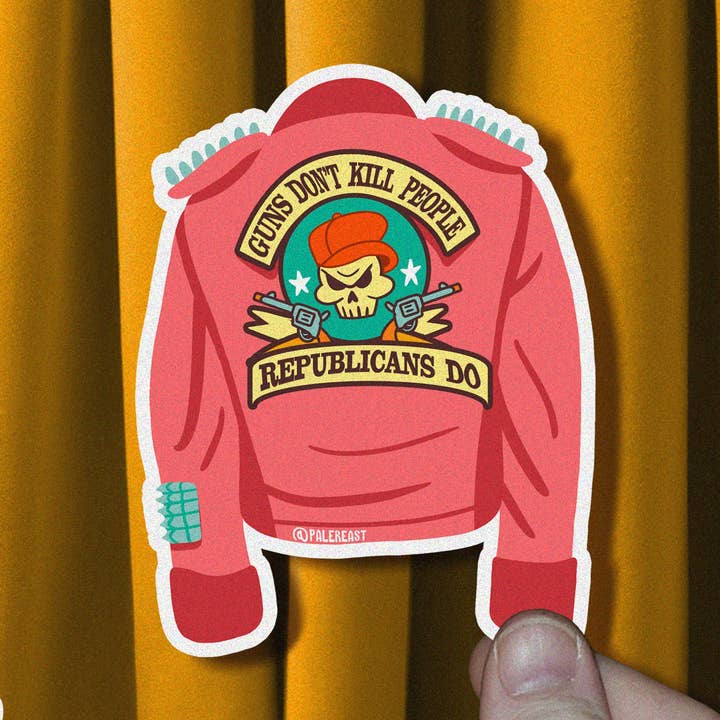 "Guns Don't Kill People - Republicans Do" - Vinyl Sticker - 2.28″ × 2.94″ for wholesale by Paler East