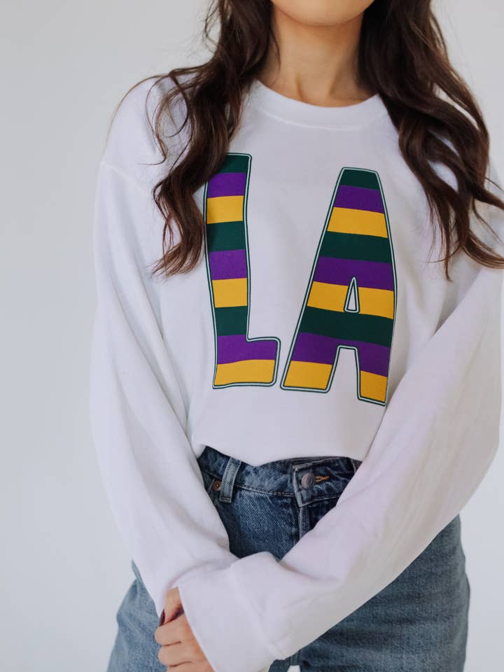 LA Mardi Gras Stripes Sweatshirt | Mardi Gras Shirts for wholesale by Sweet Baton Rouge