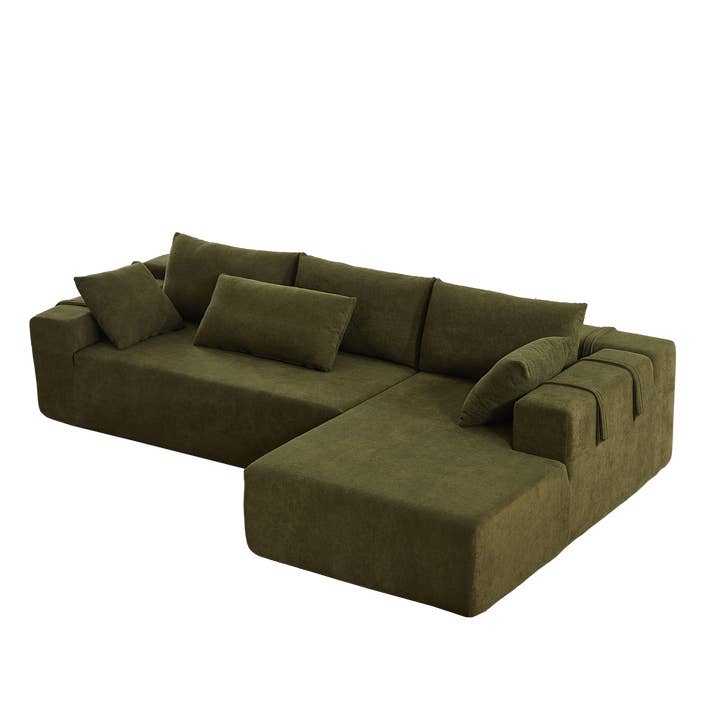 Green Chenille Modular L-Shaped Sectional Sofa with 6 Pillows for wholesale on Faire3