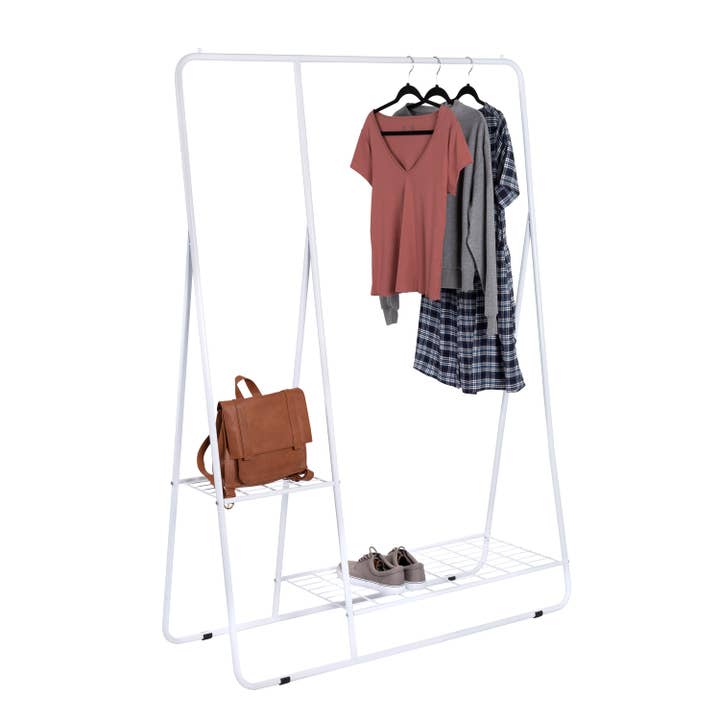 White Clothing Rack with Shelves and Hanging Bar for wholesale by Honey-Can-Do