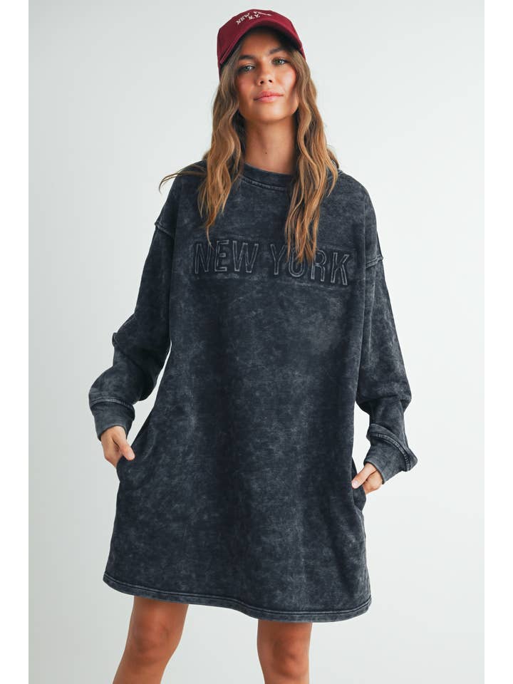 BUTTERMELON - Wholesale Dress - Women's - Tall Acid Wash Sweatshirt Dress - BMD75383