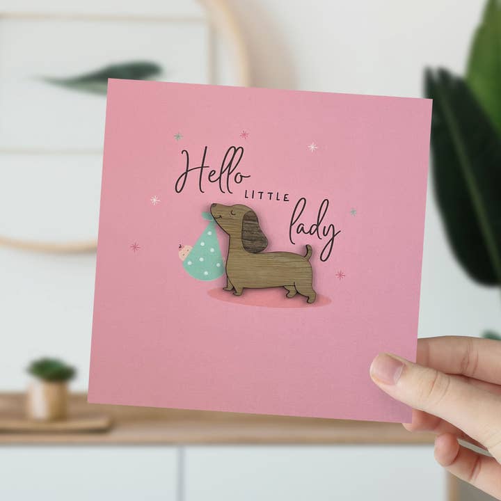 Hello Little Lady, Dog Baby Bundle - New Baby Card for wholesale by KDee Designs