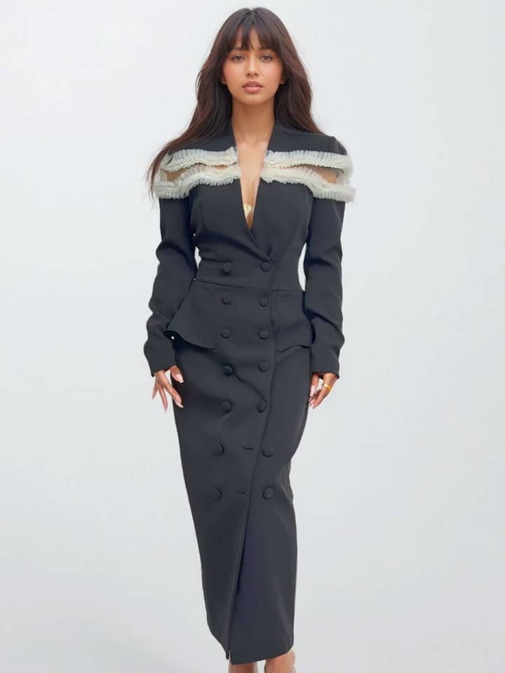 Lång kavajklänning med axeldetaljer för wholesale av Athina Collection