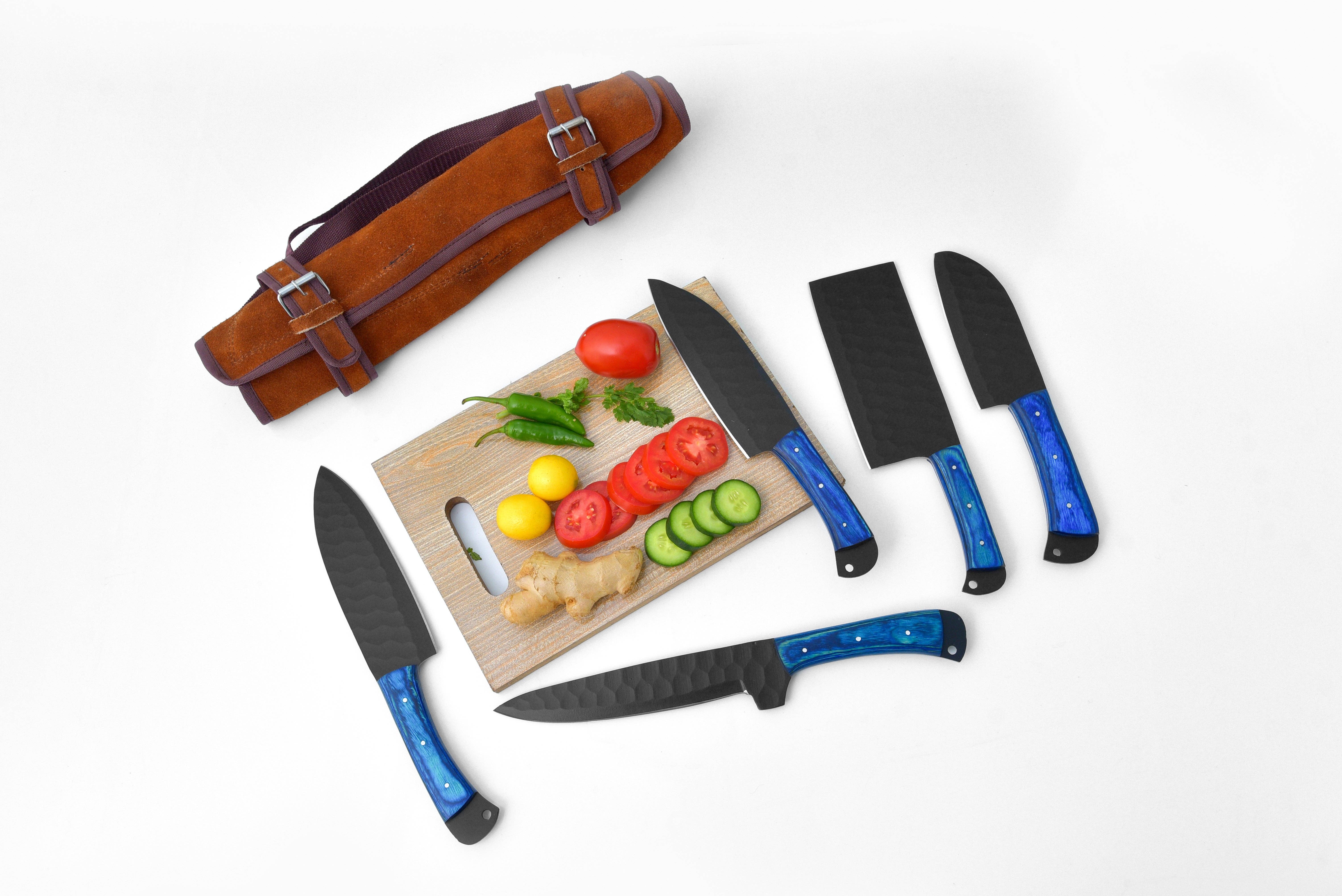 Titan International - Wholesale Knife Set - 5-Piece  Knife Set / With Leather carry Bag Blue4