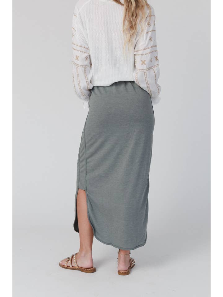 Three Bird Nest - Wholesale Skirt - Women's - So Comfy Drawstring Maxi Skirt - Light Olive