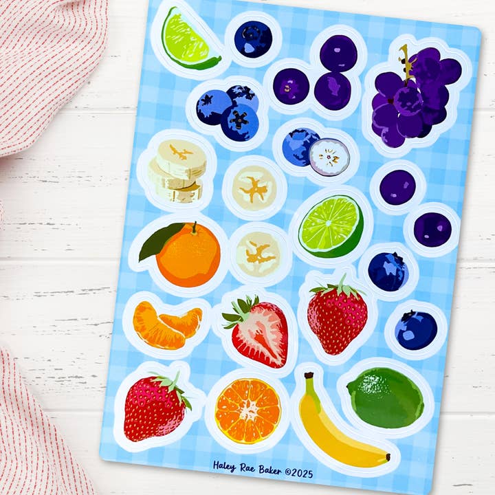 Rainbow Fruit Salad Vinyl Sticker Sheet for wholesale by Surprise Inside Art