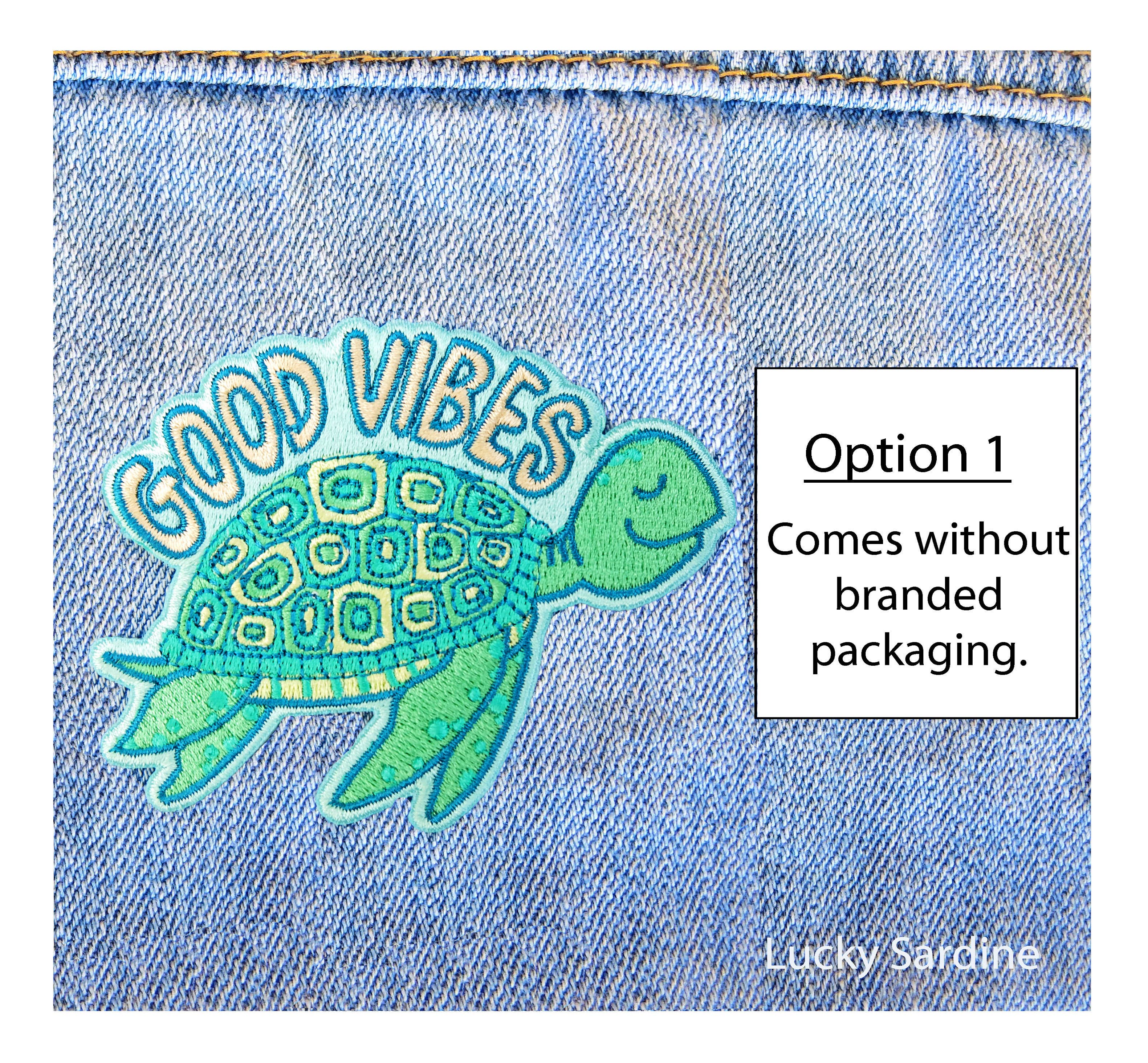 Lucky Sardine - Wholesale Patch - Sea Turtle, Good Vibes Marine Life Embroidered Iron-On Patch0