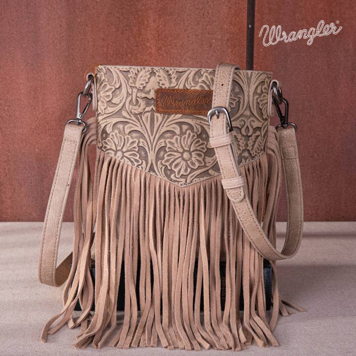South End Clothing and Apparel L.L.C - Wholesale Crossbody Bag - Women's - Wrangler Vintage Floral Embossed Fringe Crossbody