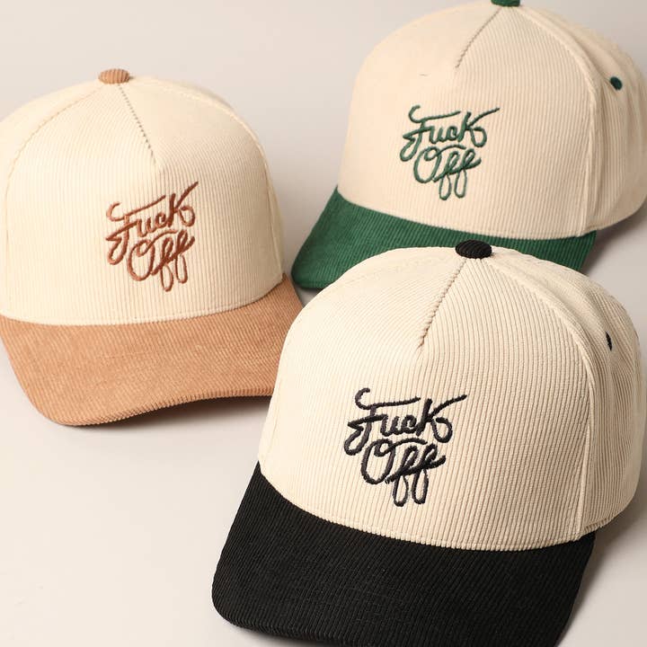 Fashion City - Wholesale Trucker Hat - Unisex - Fuck Off Corduroy Trucker Baseball Cap