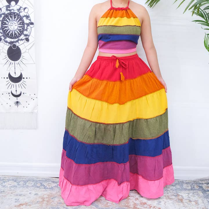 Falda Pride Flowy de algodón con top halter para venta al por mayor de Karma Nepal Crafts
