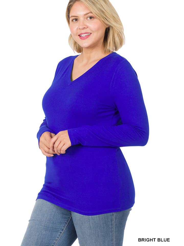 42POPS - Wholesale T-Shirt - Women's - ",.Plus Microfiber Long Sleeve V Neck Tee7