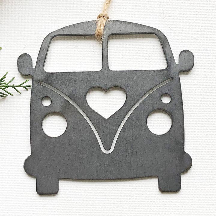 Van Bus Camper Rustic Ornament made from Recycled Raw Steel for wholesale by BE Creations & Designs, Inc.