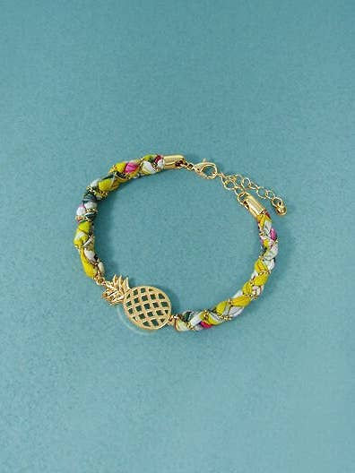 Tropical Fabric And Gold Chain Wrap Pineapple Bracelets for wholesale by TheTizana