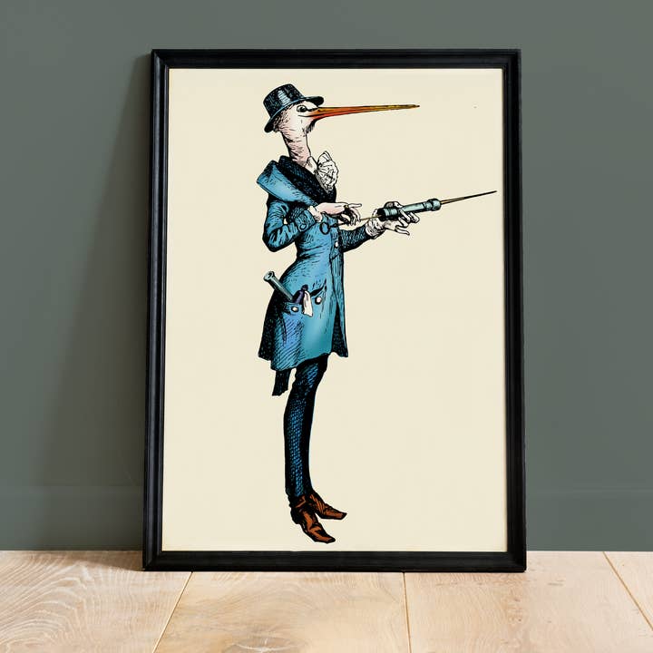 Doctor Bird Poster - The Dressed Animals for wholesale by Colette de B.