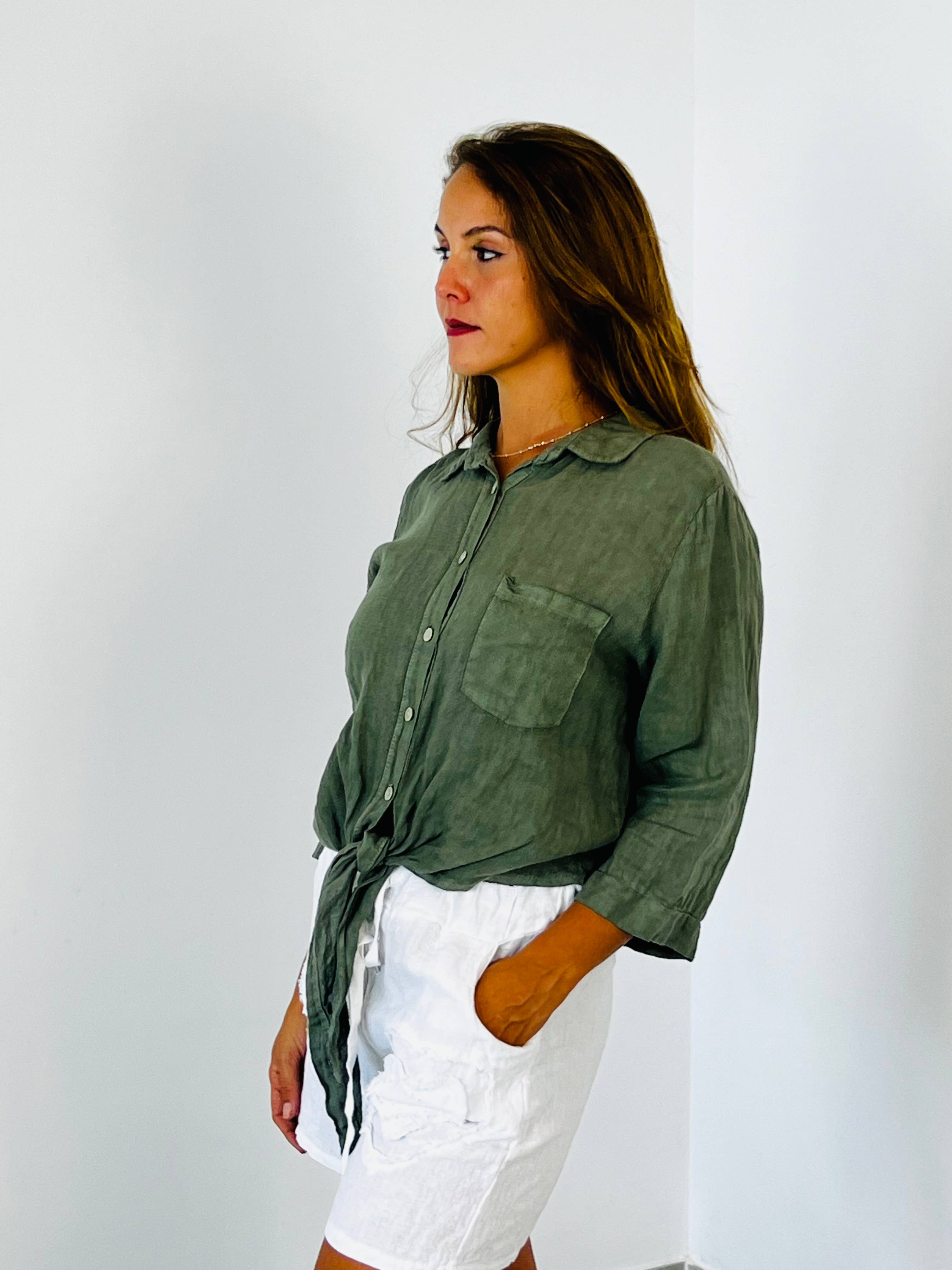 Linen & More - Wholesale Button Down Shirt - Women's - REF 89166 100% LINEN TIE SHIRT2