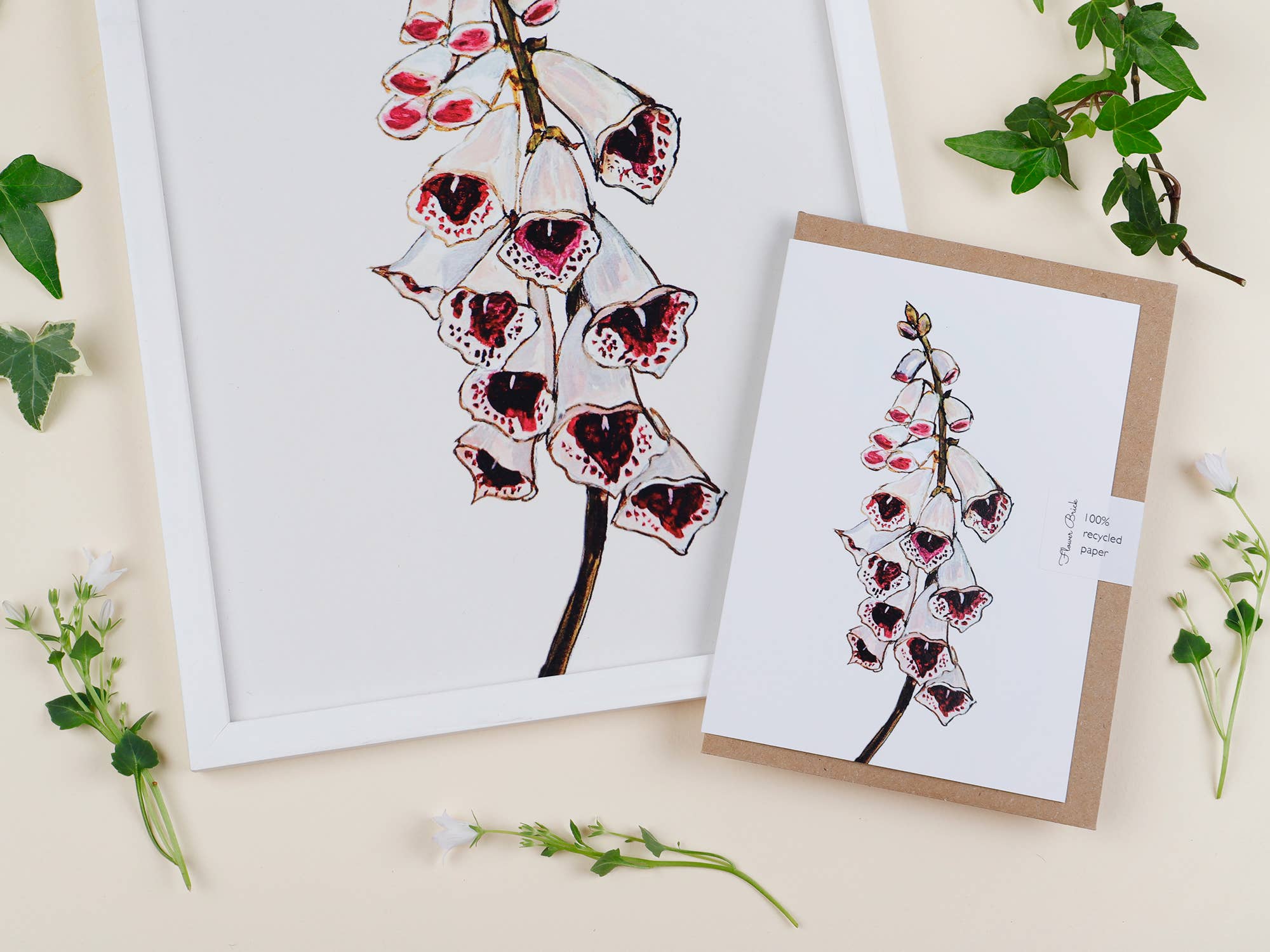 Flower Brick - Wholesale Everyday Greeting Card - A6 100% Recycled "White Foxglove" Greeting Card2