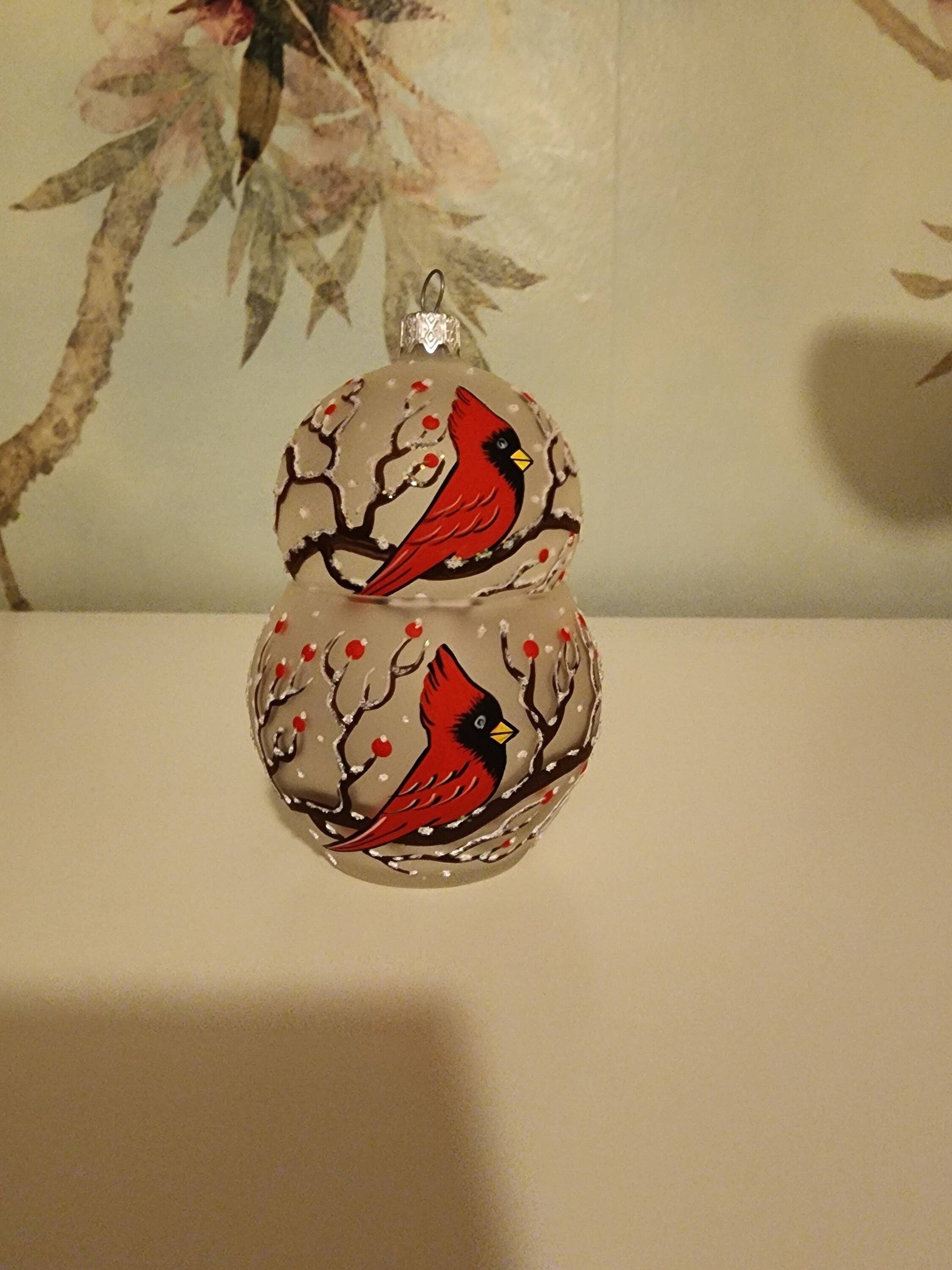 Glass by Iness - Wholesale Ornament - Instant Christmas - Cardinals In A Tree - Hand Made In Ukraine - Blown Glass - Ornament & Candle Holder Combo - Real Wood Tree - Great Gift4