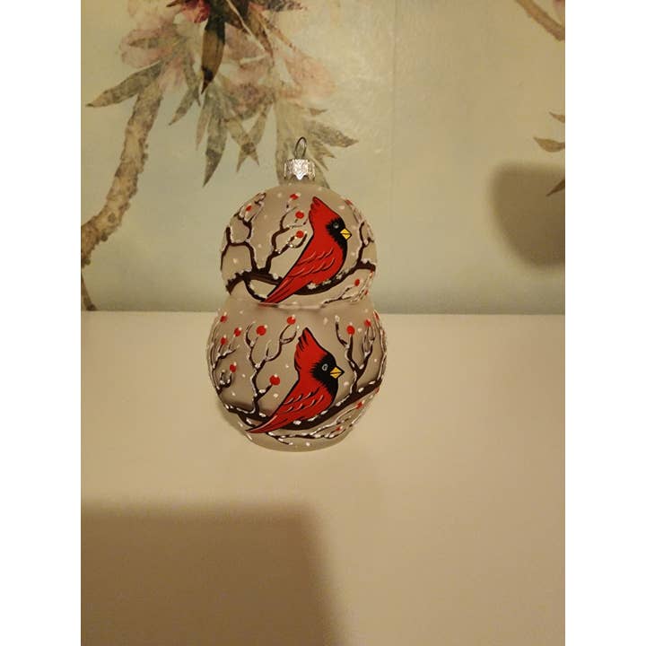 Glass by Iness - Wholesale Ornament - Instant Christmas - Cardinals In A Tree - Hand Made In Ukraine - Blown Glass - Ornament & Candle Holder Combo - Real Wood Tree - Great Gift4
