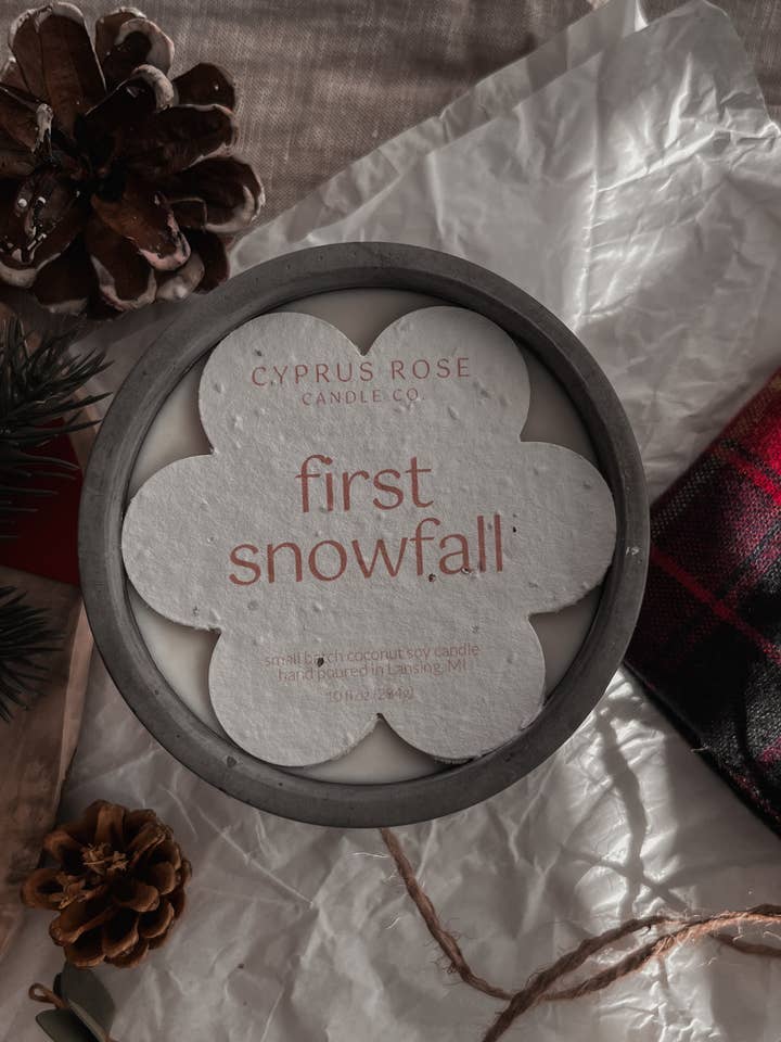 First Snowfall Coconut-Soy Candle- 10oz Concrete Jar for wholesale by Cyprus Rose Candle Co.