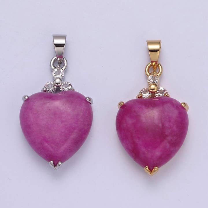 14k Gold Filled Purple Jade Heart Pendant Puffy Heart Charm for wholesale by Aim Eternal