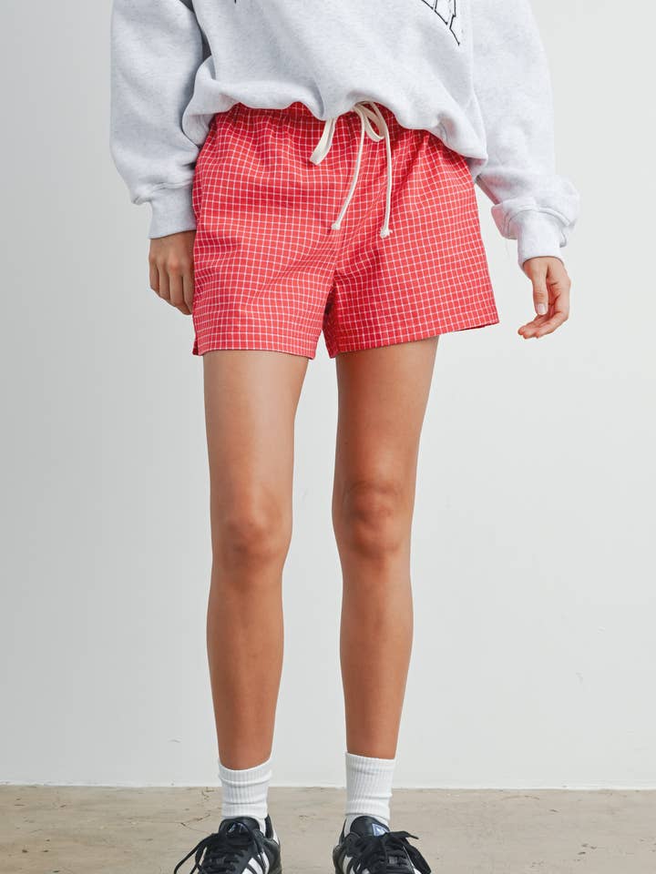 Shorts a cuadros con cordón elástico - BMP7450 para venta al por mayor de BUTTERMELON