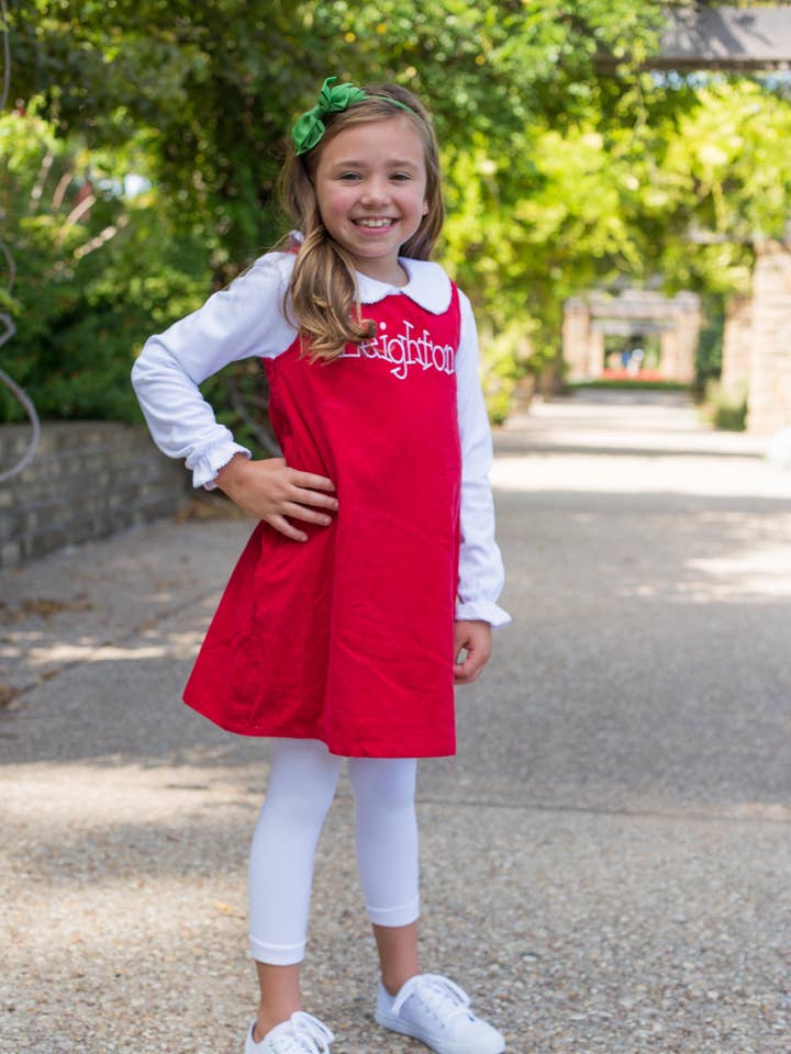 Two Button Jumper Dress - RED CORDUROY for wholesale by Love That Cotton