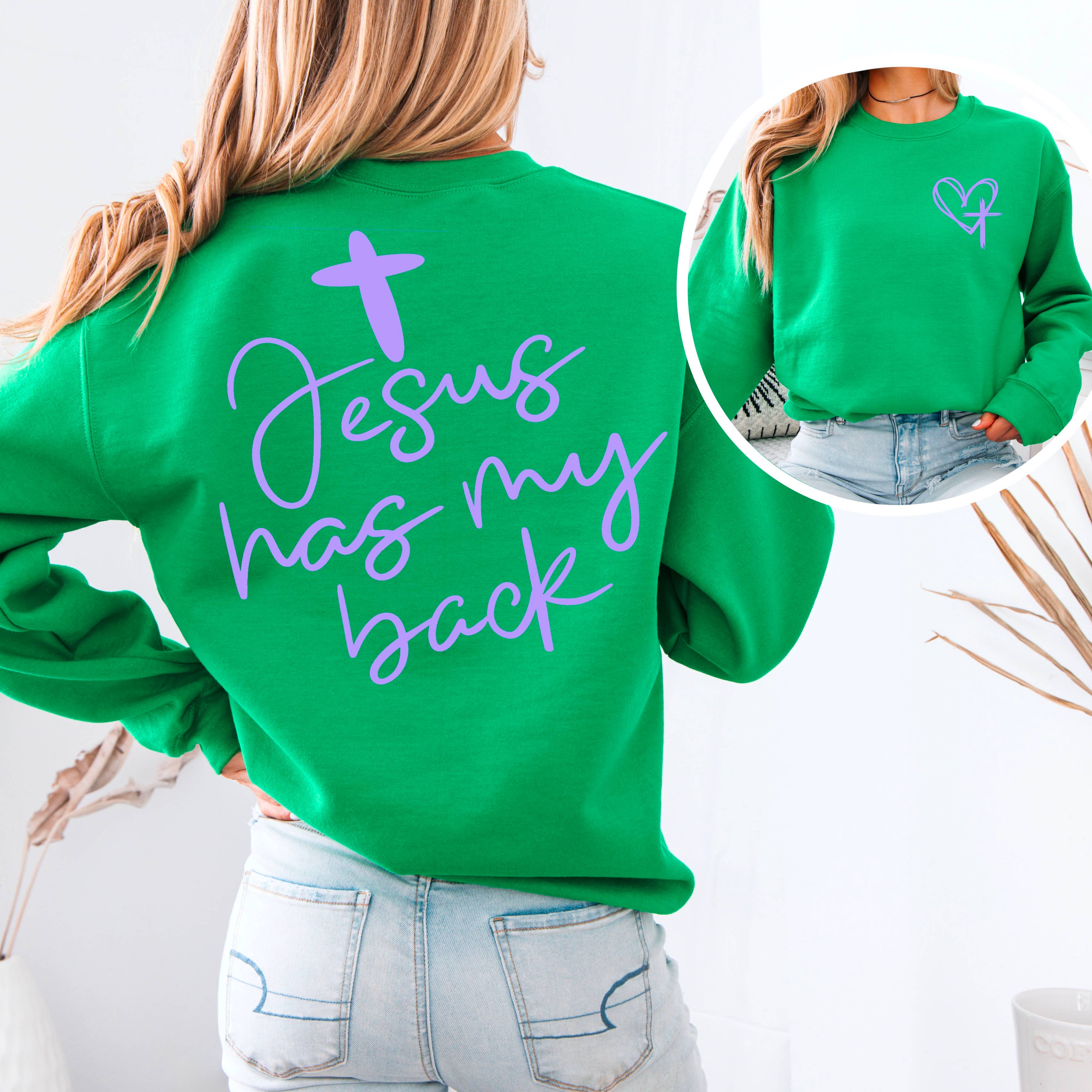 Shoppe SHC - Wholesale Graphic Sweatshirt - Women's - Jesus Has My Back  Screen Print Sweatshirt  13