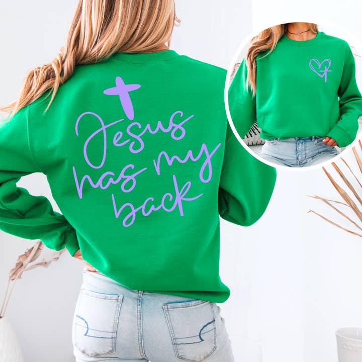 Shoppe SHC – Großhandel Sweatshirt mit Grafikdruck – Damen – Jesus hat meinen Rücken Siebdruck-Sweatshirt13