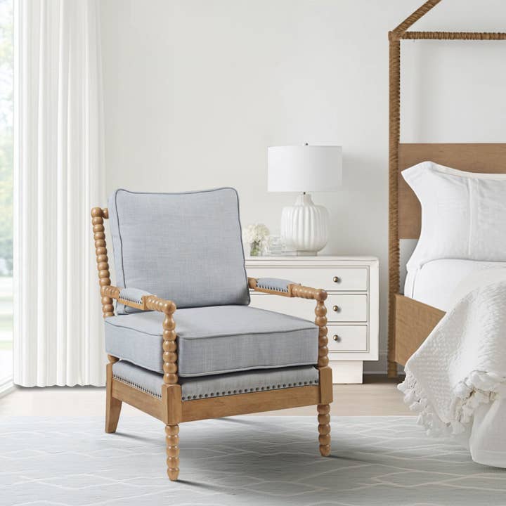 Olliix - Wholesale Chair - Padded Armchairs Turned Legs Farmhouse Accent Chair, Blue