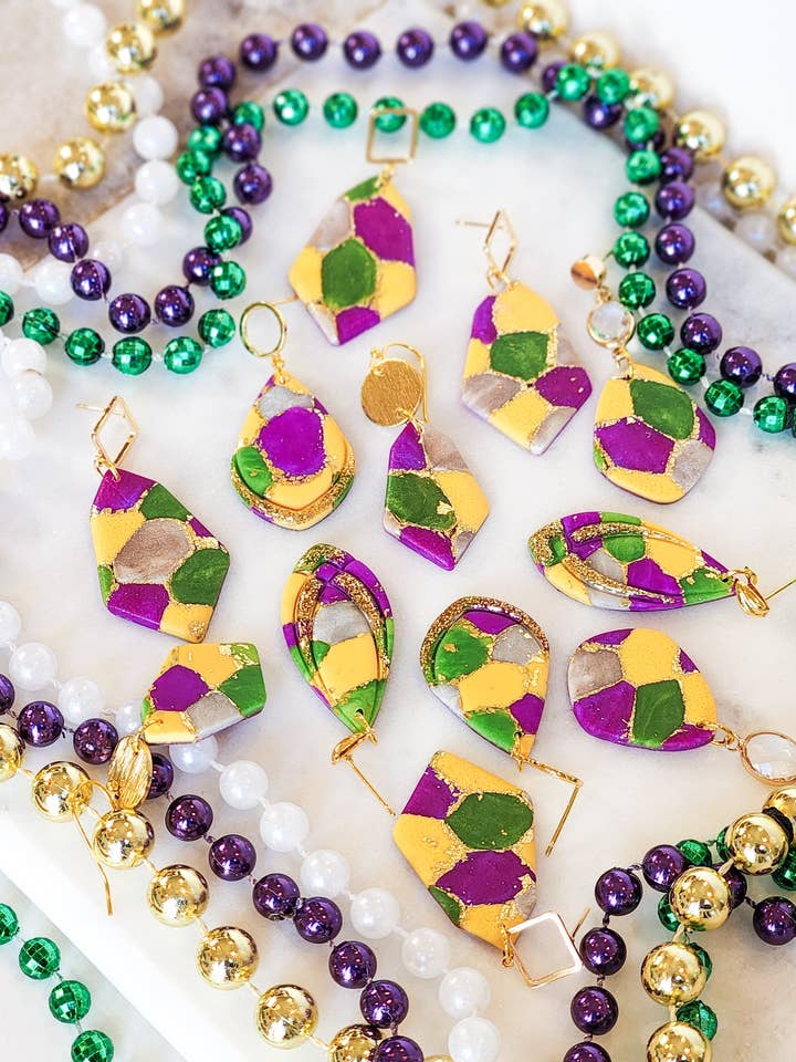 Mardi Gras Terrazzo Earrings for wholesale by Marbled Maven