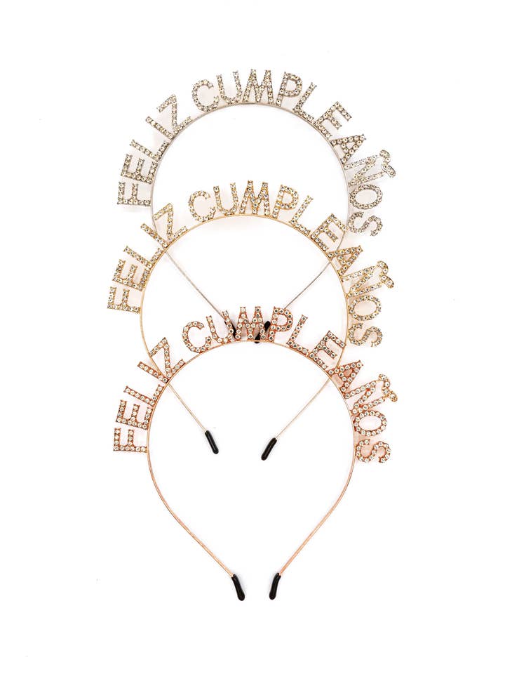 "Feliz Cumpleaños" Rhinestone Headband, Latina Birthday, Birthday Headband en español for wholesale by Cultura Confetti