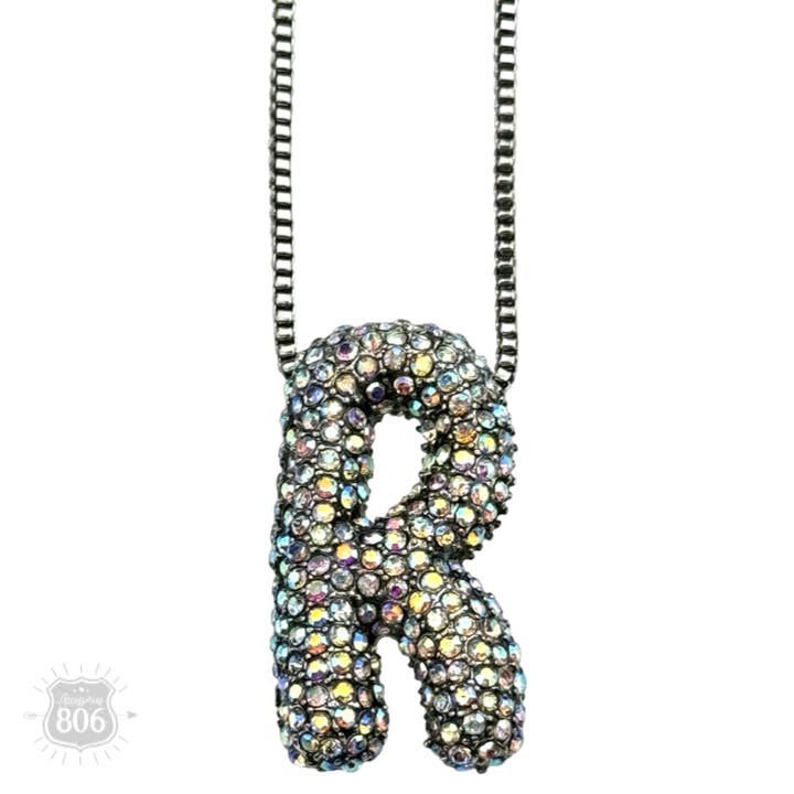 Rhinestone letter pendant on silver necklace for wholesale on Faire12
