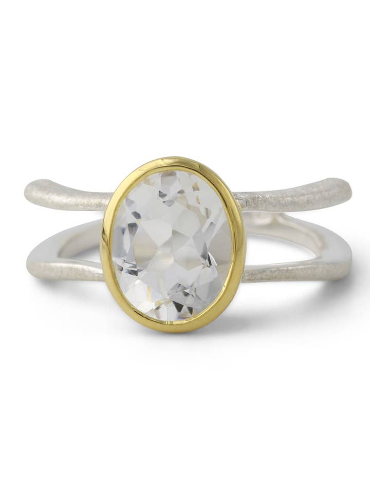 Anello in argento con cristallo di rocca 8x10mm, placcato in oro 18ct per la vendita all'ingrosso da parte di Campur GmbH