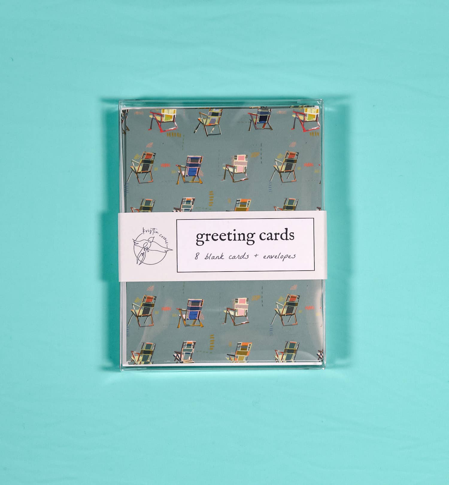 Kristin Cronic Studio - Wholesale Stationery/Notecard Set - Set of Eight "Happy Place"  Greeting Cards | Teal Color2