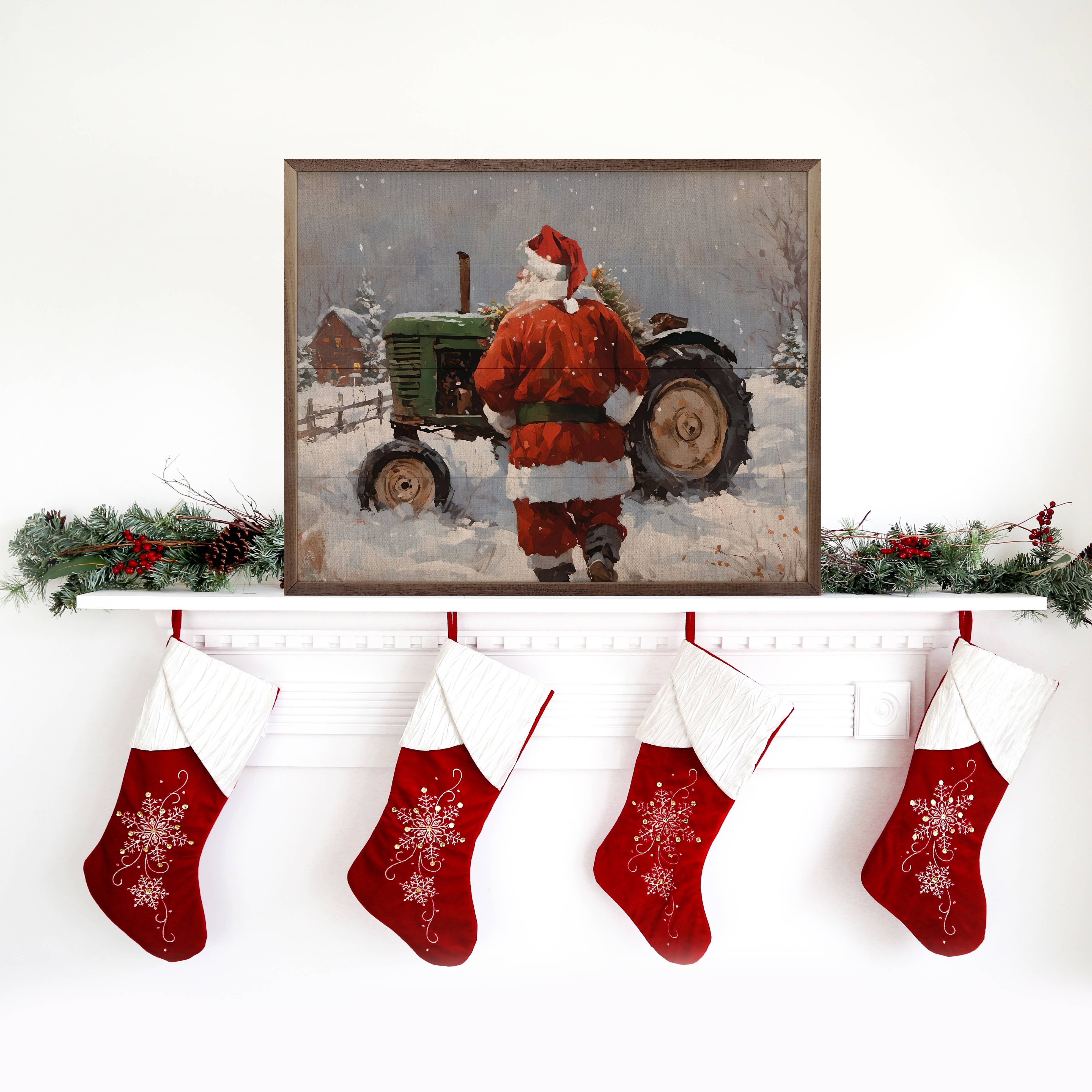 Kendrick Home - Wholesale Wood Wall Art - Santa with Green Tractor1