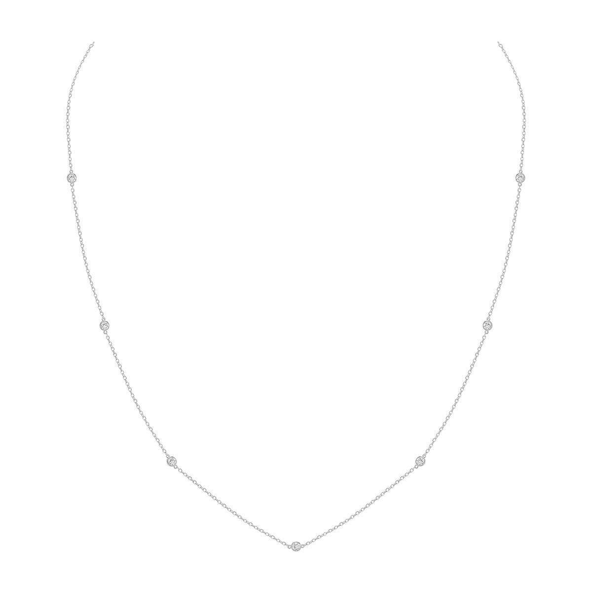 TimeLe$$ Classics - Venta al por mayor Collares de cadenas y eslabones - Collar con bisel en oro blanco de 14 quilates con forma de estación de diamantes de laboratorio de 0,25 quilates0