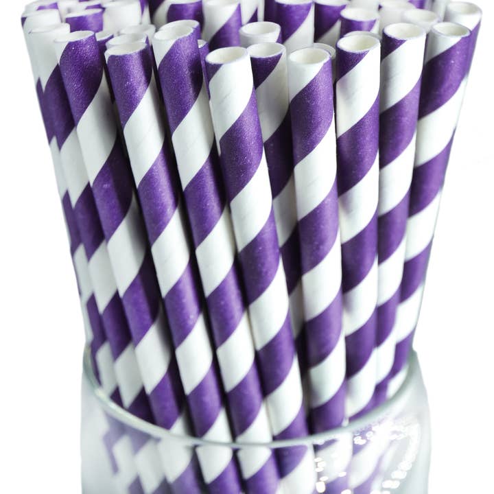 Pailles à rayures violettes et blanches pour la vente par Roc Paper Straws