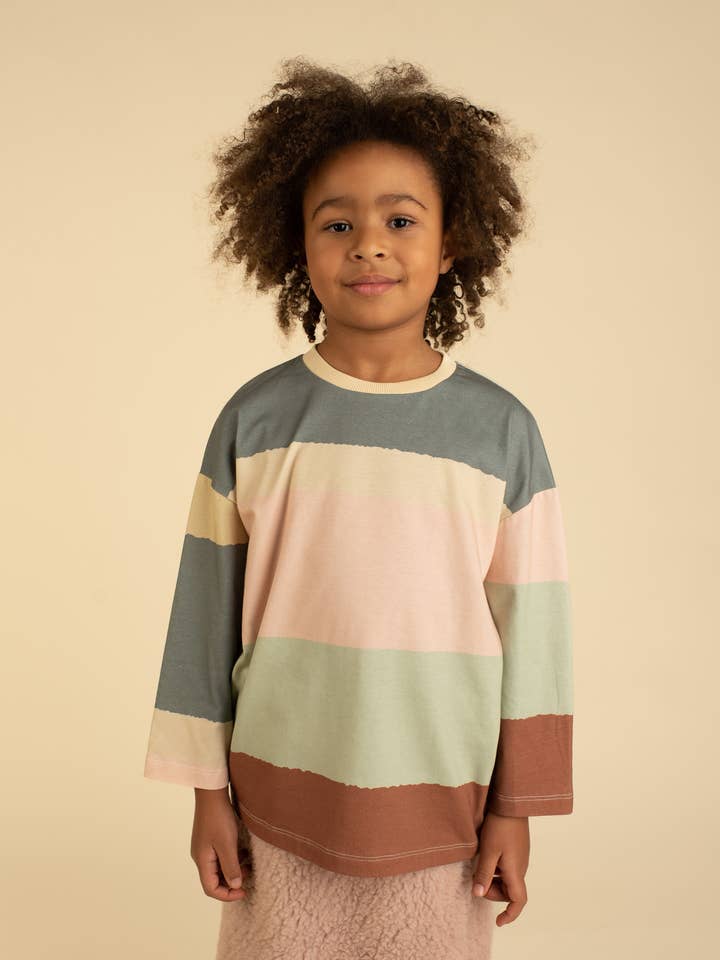 Organisch katoenen t-shirt met brede mouwen en strepen voor wholesale door OXOX CLUB