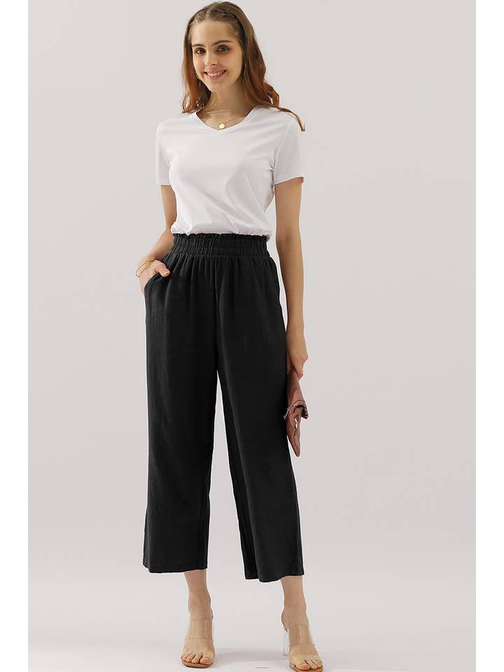 NINEXIS - Wholesale Pants - Women's - CWBLP416_EASY PULL ON LINEN CAPRIS PANTS WITH SIDE POCKET