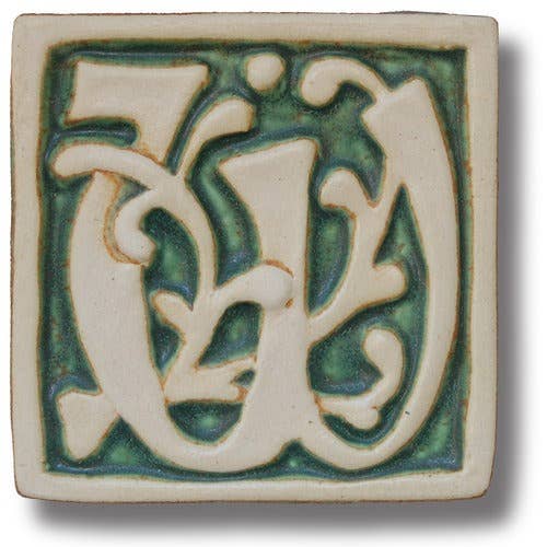Letter W Tile, William Morris Style 4x4" for wholesale by Whistling Frog Tile Inc.