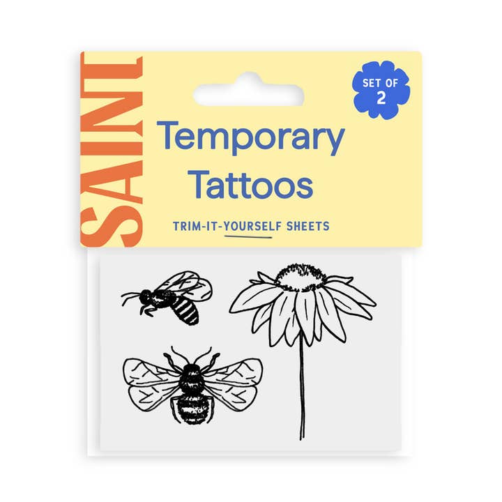 Coneflower + Honeybees Temporary Tattoos for wholesale by Saint Tattoos