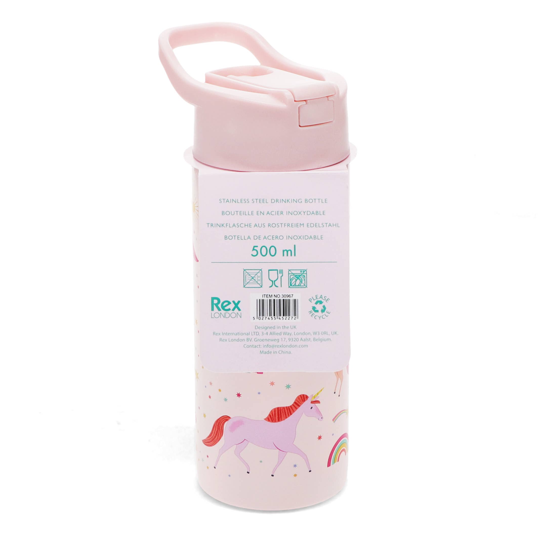 Rex B2B - UK – wholesale Water bottle – Stainless steel bottle with push button lid 500ml - Unicorn3