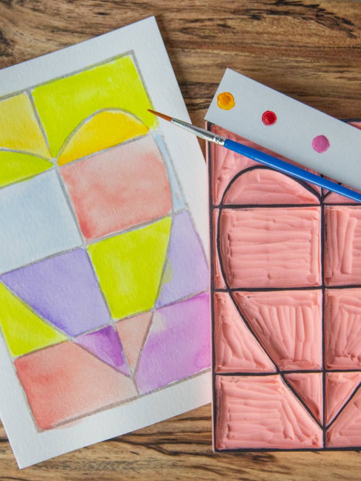 Kit de cartes d'art aquarelle DIY cœur géométrique pastel 5X7 pour la vente par Ashes & Arbor