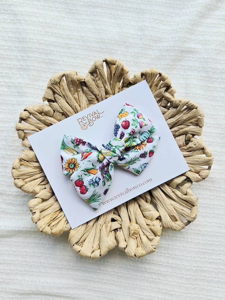 Large Handtied Bow on Clip / Farmer's Market / Summer Bow for wholesale by Revival Bow Co.
